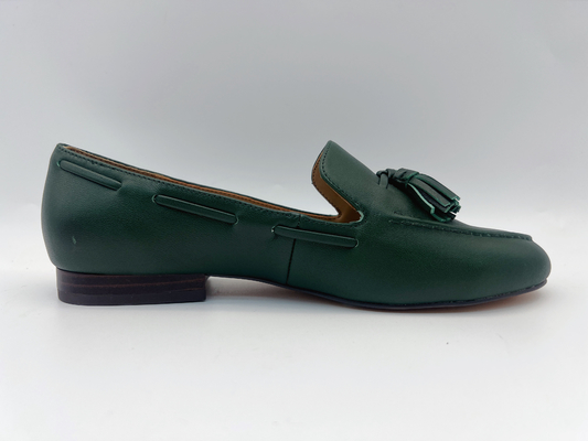 Μόδας των γυναικών επίπεδα δέρματος Loafers μη ολίσθησης παπουτσιών σκούρο πράσινο