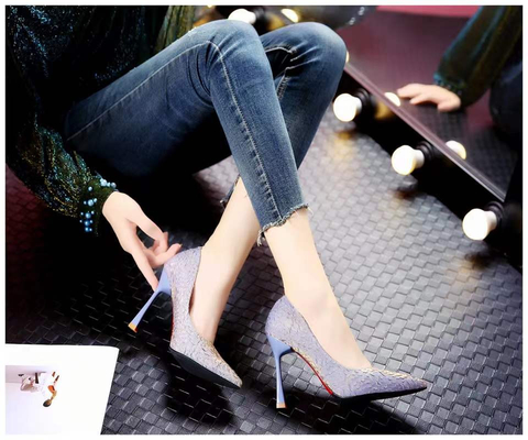 Δειγμένες Microfiber επικεφαλής αντλίες 8cm γυναικείου καλοκαιριού λεπτό λάστιχο τακουνιών περιστασιακό